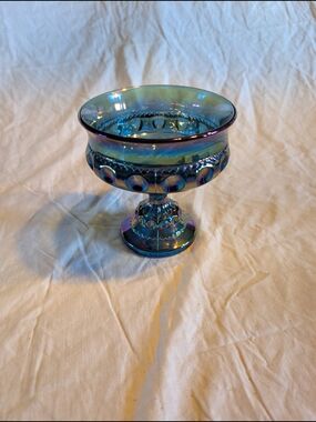 2/40$ Indiana Glass Iridescent Blue Carnival Footed Compote